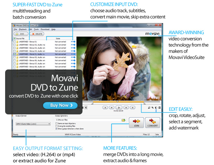 Click to view Movavi DVD to Zune 1.0.0.1 screenshot