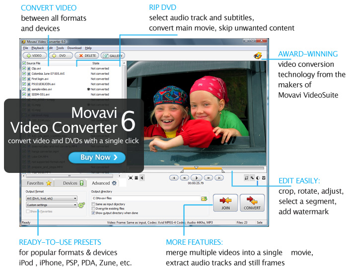 Convert video and DVD, save to mobile devices