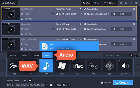 how to convert flac to wav in musicbee