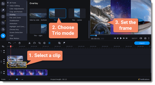 how to overlay video in movavi movie maker