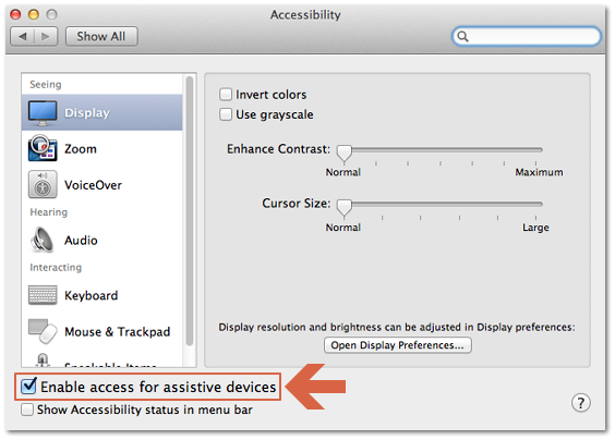 mac allow access for assistive dvices