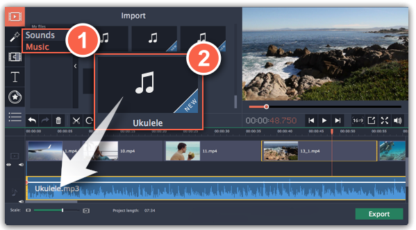 how to add music on movavi movie maker